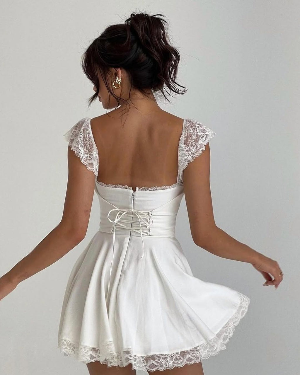 White swan corset dress with premium lace detailing